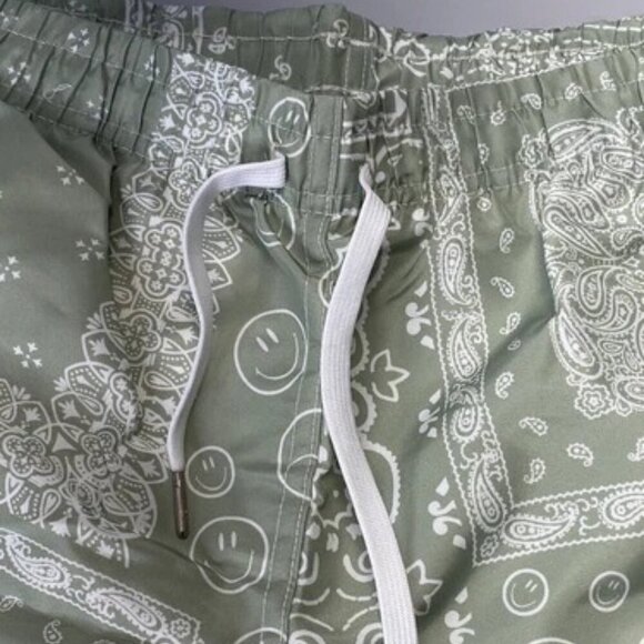 NEW BATHER Mens Shorts Green/White Size L Paisley Lined Swim Trunks - Picture 6 of 8